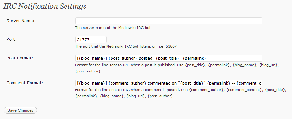 Wordpress IRC Notifications