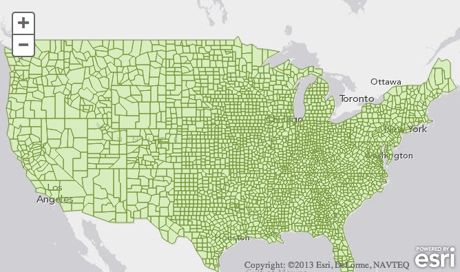 US Counties in Terraformer