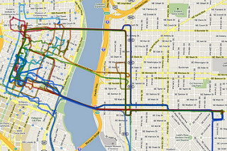 GPS Logs from #osbridge week colored by hour